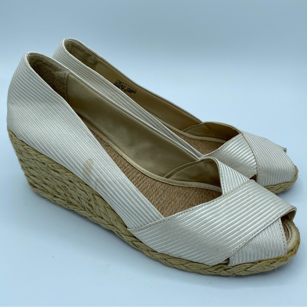 Ralph Lauren Cecilia Wedge Heels Peep Toe Slide On Shoes Sz 7.5 B Champaign